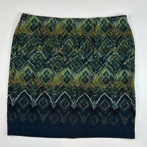 J. Jill Green and Blue Patterned Skirt Office Workwear Business, Petite Large